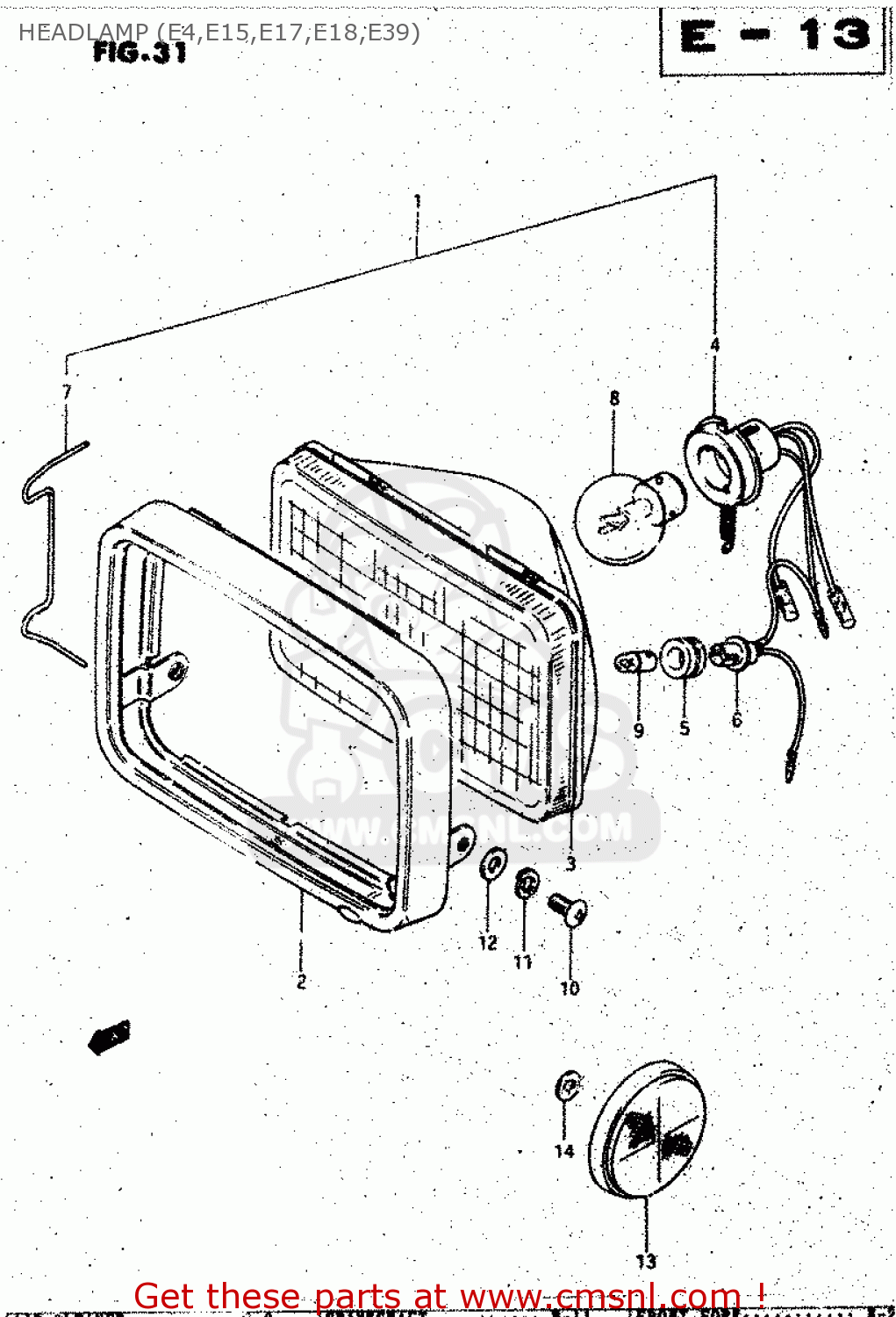 HEADLAMP (E4,E15,E17,E18,E39) GS125 1982 (Z) GENERAL EXPORT UNITED KINGDOM (E01 E02)