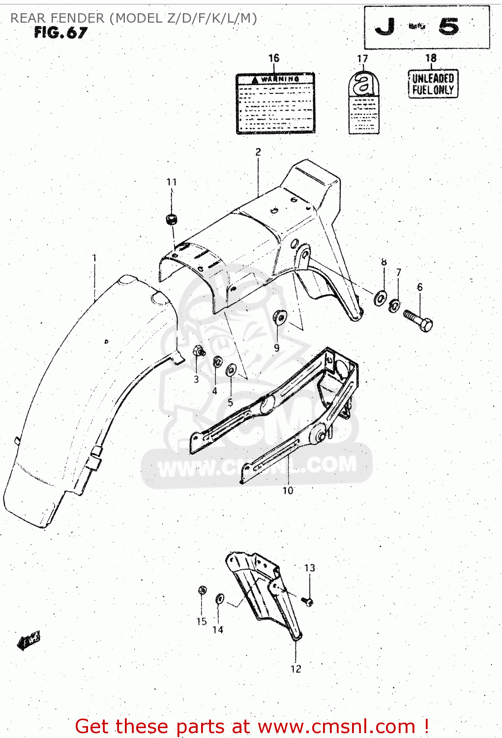REAR FENDER (MODEL Z/D/F/K/L/M) GS125 1982 (Z) GENERAL EXPORT UNITED KINGDOM (E01 E02)