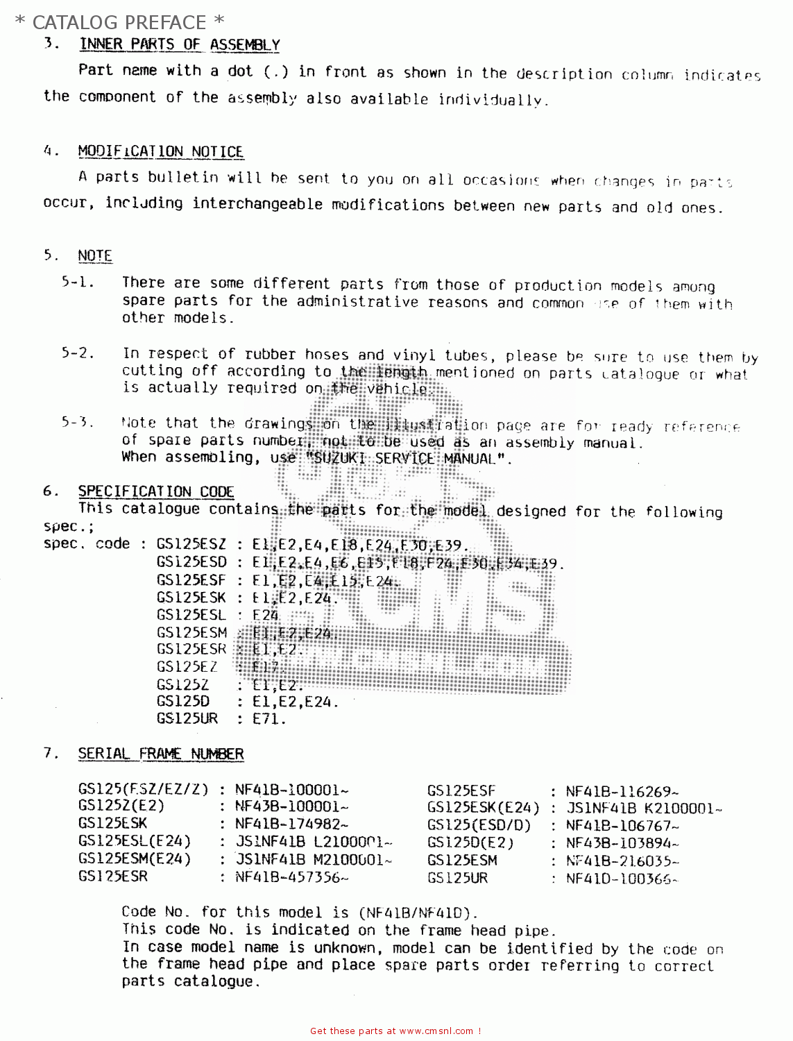* CATALOG PREFACE * GS125 1982 (Z) GENERAL EXPORT UNITED KINGDOM (E01 E02)