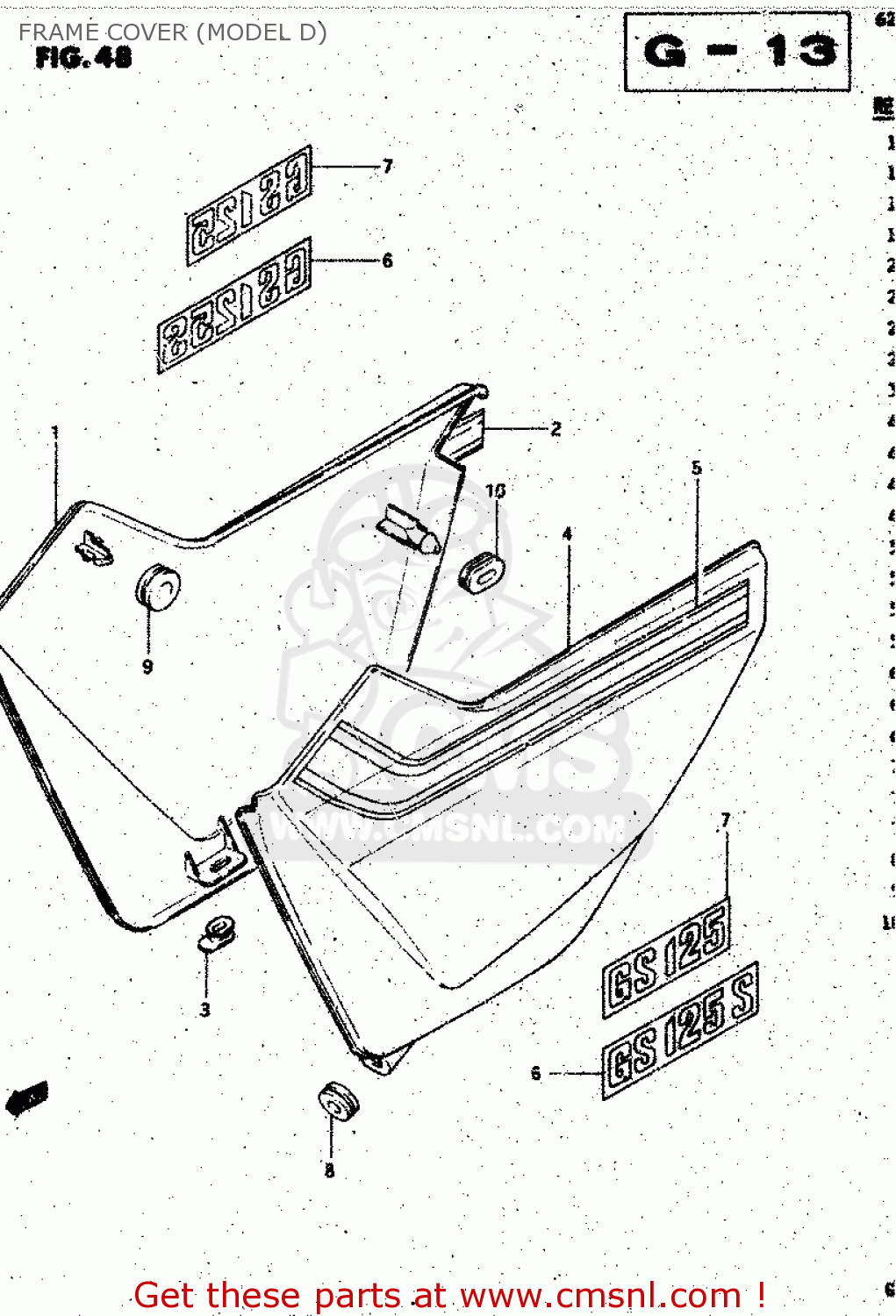FRAME COVER (MODEL D) GS125 1983 (D) GENERAL EXP UNITED KINGDOM AUSTRALIA (E01 E02 E24