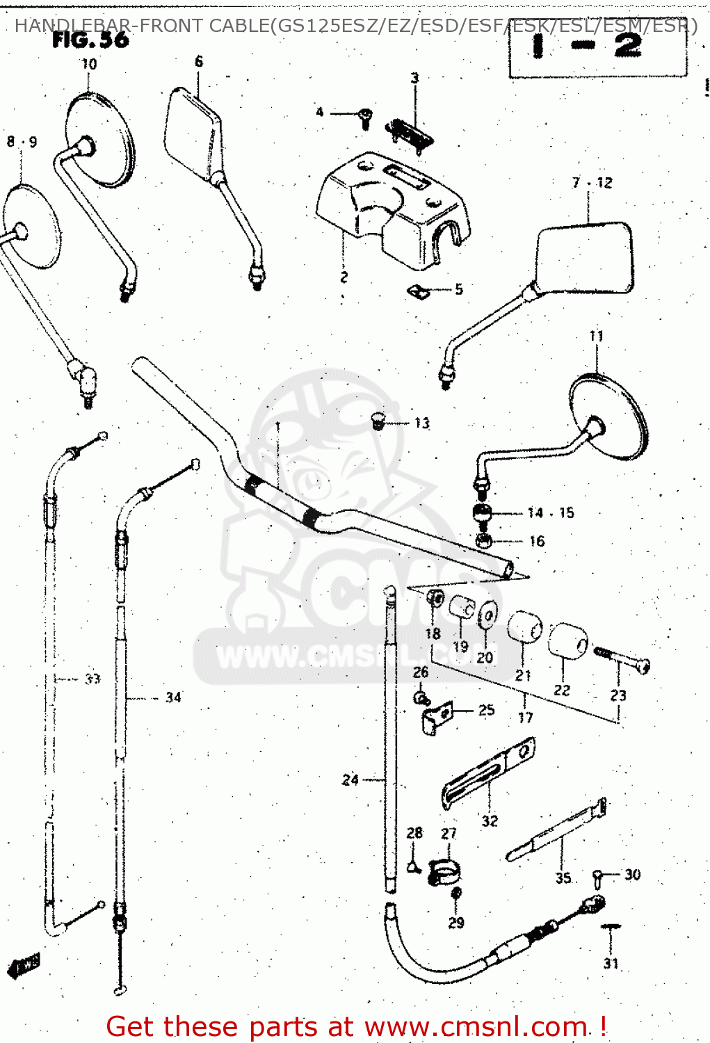 HANDLEBAR-FRONT CABLE(GS125ESZ/EZ/ESD/ESF/ESK/ESL/ESM/ESR) GS125 1983 (D) GENERAL EXP UNITED KINGDOM AUSTRALIA (E01 E02 E24