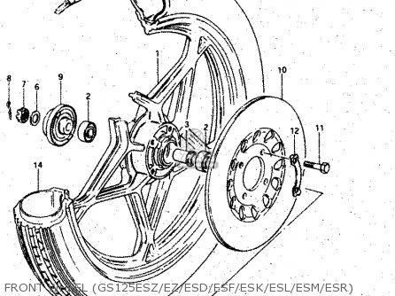 FRONT WHEEL (GS125ESZ/EZ/ESD/ESF/ESK/ESL/ESM/ESR) - GS125E 1982 (Z) SWEDEN (E17)