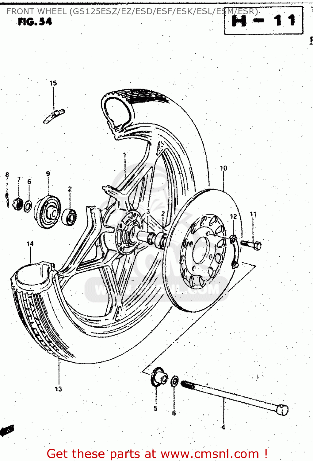 FRONT WHEEL (GS125ESZ/EZ/ESD/ESF/ESK/ESL/ESM/ESR) GS125ES 1983 (D) (E01 E02 E04 E06 E15 E18 E24 E30 E34 E39)