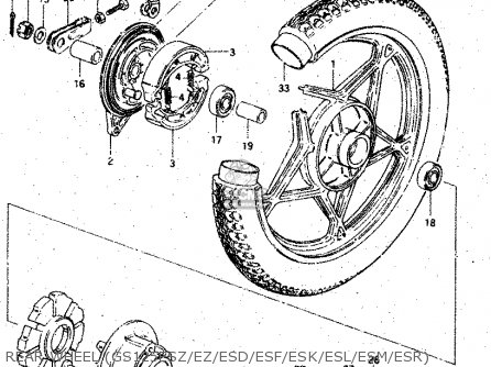 REAR WHEEL (GS125ESZ/EZ/ESD/ESF/ESK/ESL/ESM/ESR) - GS125ES 1983 (D) (E01 E02 E04 E06 E15 E18 E24 E30 E34 E39)