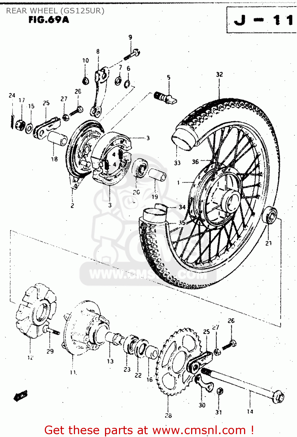 REAR WHEEL (GS125UR) GS125ES 1985 (F) (E01 E02 E04 E15 E24)