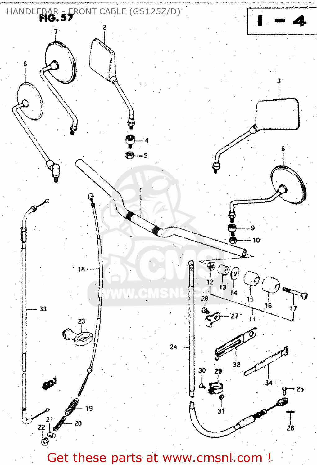 HANDLEBAR - FRONT CABLE (GS125Z/D) GS125ES 1990 (L) AUSTRALIA (E24)