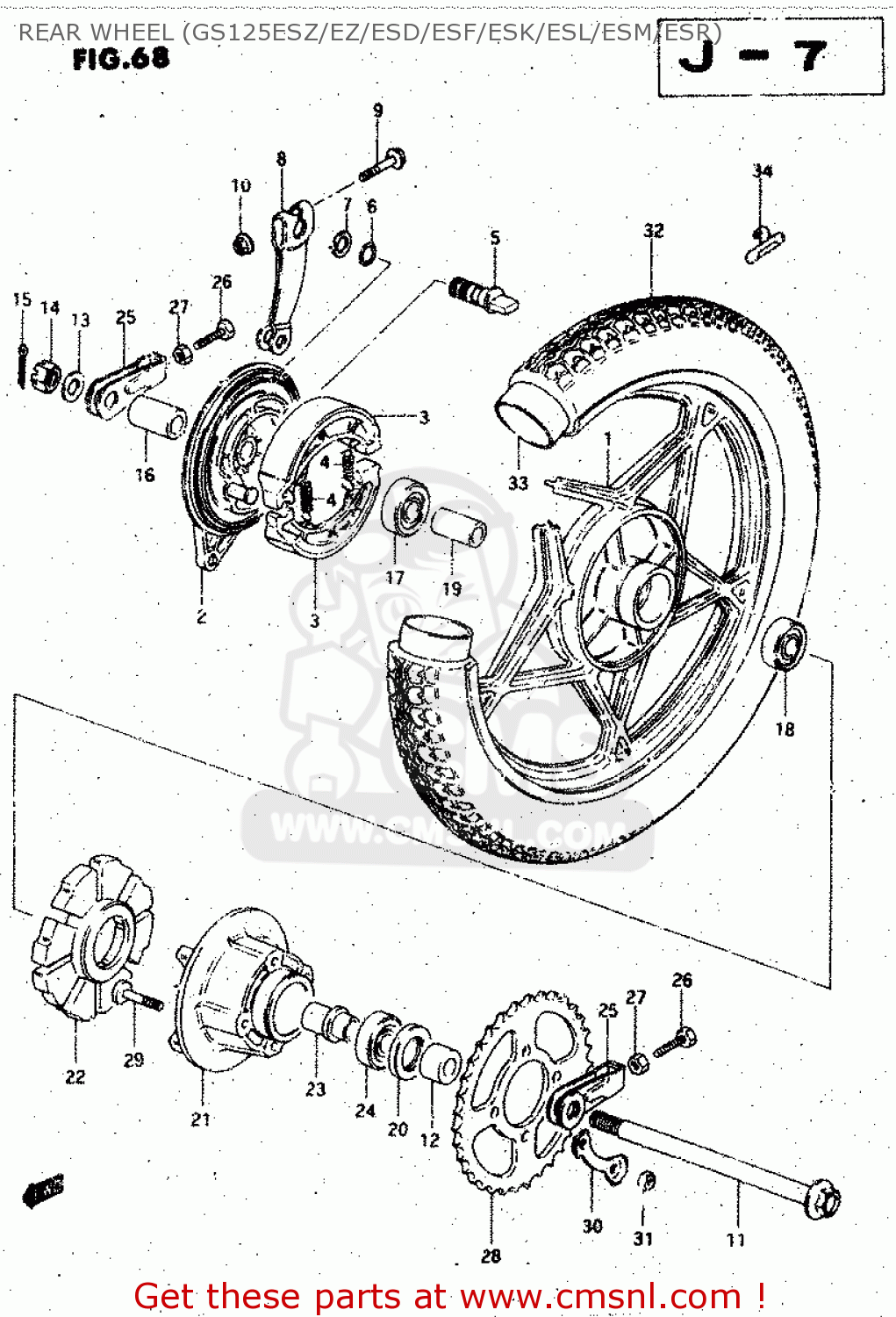 REAR WHEEL (GS125ESZ/EZ/ESD/ESF/ESK/ESL/ESM/ESR) GS125ES 1991 (M) GENERAL EXP UNITED KINDOM AUSTRALIA (01 02 24)