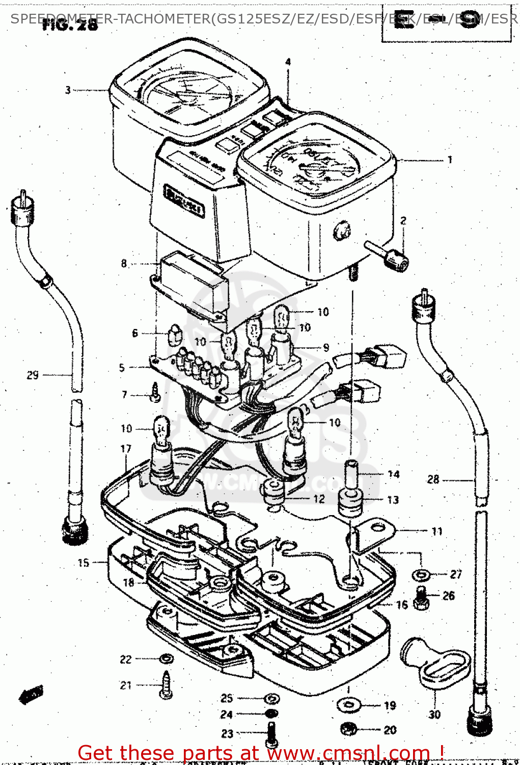 SPEEDOMETER-TACHOMETER(GS125ESZ/EZ/ESD/ESF/ESK/ESL/ESM/ESR) GS125ES 1994 (R) GENERAL EXPORT UNITED KINGDOM (E01 E02)
