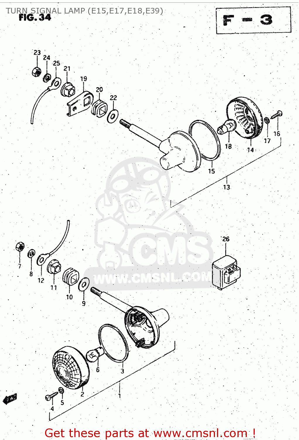 TURN SIGNAL LAMP (E15,E17,E18,E39) GS125ES 1994 (R) GENERAL EXPORT UNITED KINGDOM (E01 E02)