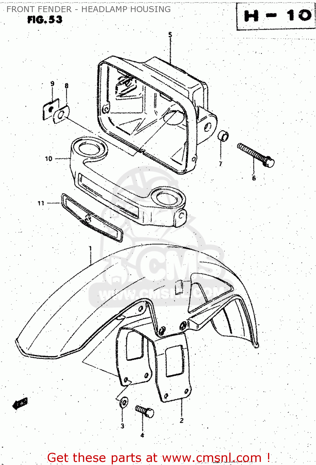 FRONT FENDER - HEADLAMP HOUSING GS125ES 1994 (R) GENERAL EXPORT UNITED KINGDOM (E01 E02)