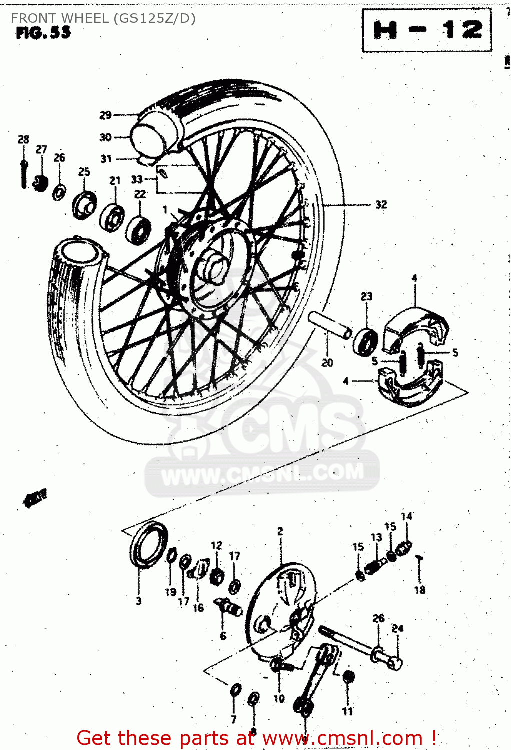 FRONT WHEEL (GS125Z/D) GS125ES 1994 (R) GENERAL EXPORT UNITED KINGDOM (E01 E02)