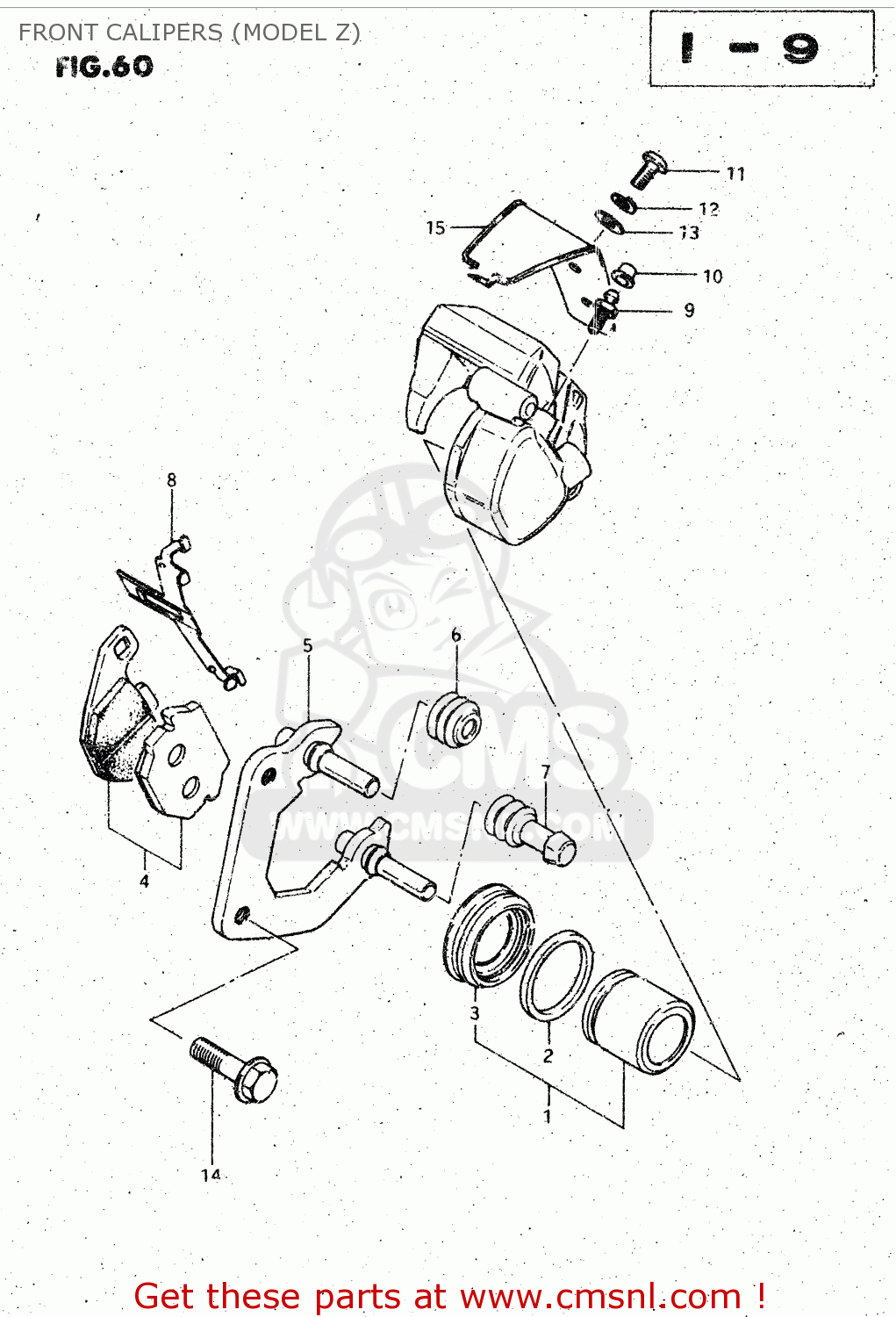 FRONT CALIPERS (MODEL Z) GS125ES 1994 (R) GENERAL EXPORT UNITED KINGDOM (E01 E02)