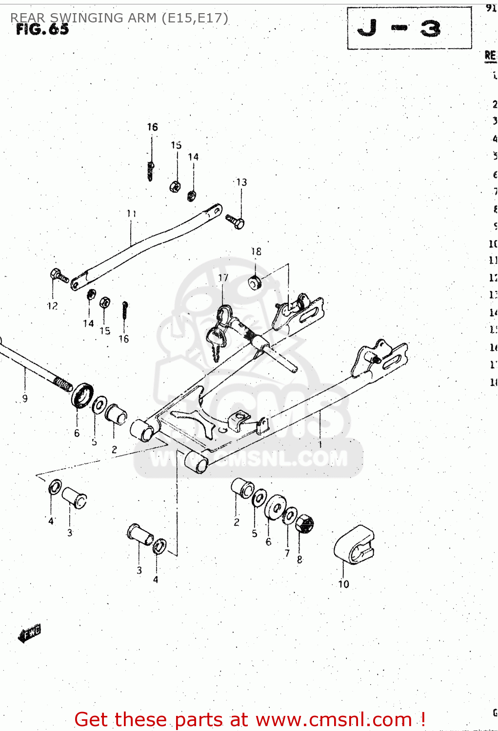 REAR SWINGING ARM (E15,E17) GS125ES 1994 (R) GENERAL EXPORT UNITED KINGDOM (E01 E02)