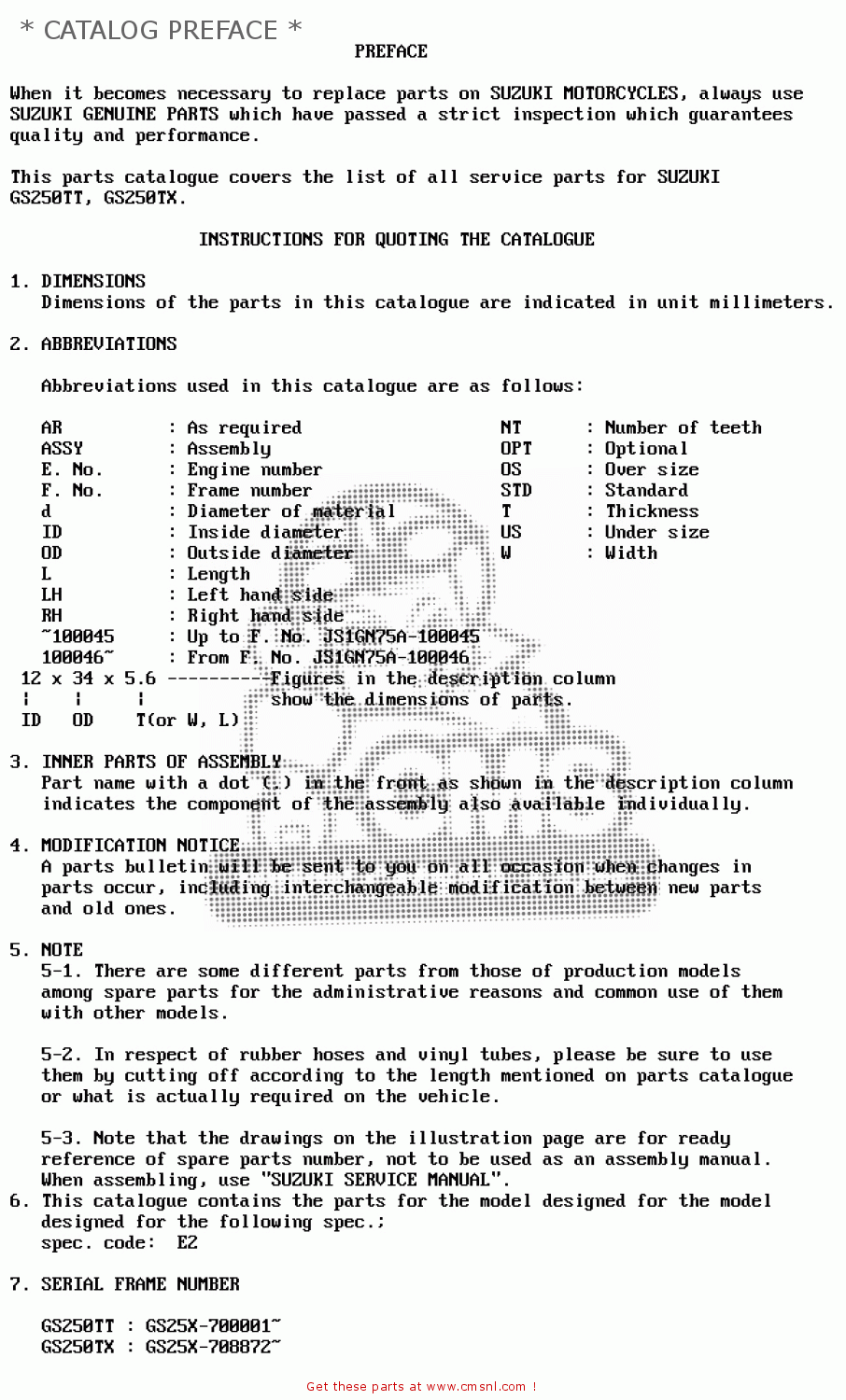 * CATALOG PREFACE * GS250T 1980 (T) UNITED KINGDOM (E02)
