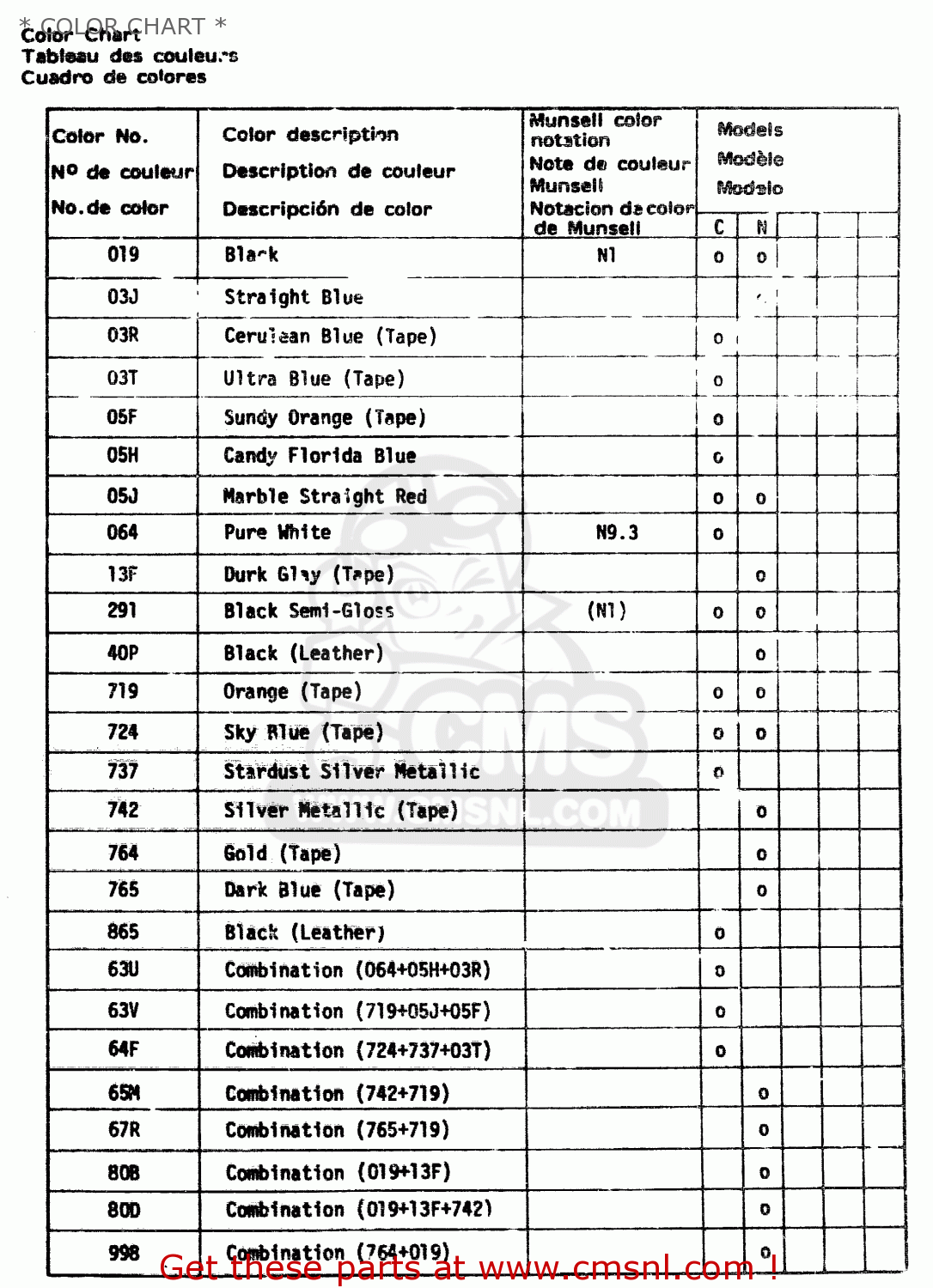 * COLOR CHART * GS400 1978 (C) (E01 E02 E04 E17 E18 E21 E22 E24 E25 E30 E34 E39)