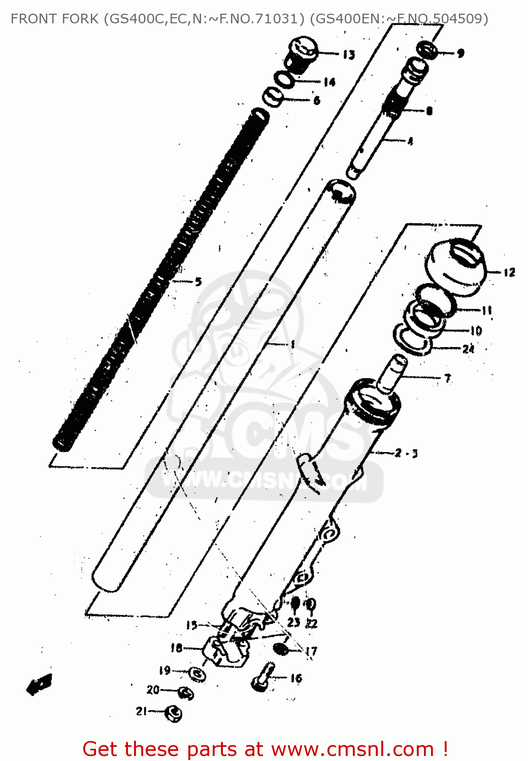 FRONT FORK (GS400C,EC,N:~F.NO.71031) (GS400EN:~F.NO.504509) GS400 1978 (C) (E01 E02 E04 E17 E18 E21 E22 E24 E25 E30 E34 E39)