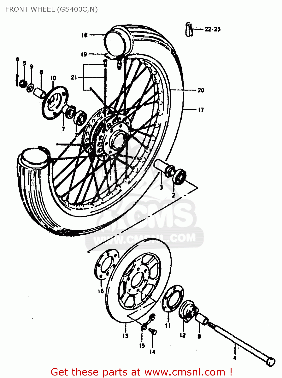 FRONT WHEEL (GS400C,N) GS400 1978 (C) (E01 E02 E04 E17 E18 E21 E22 E24 E25 E30 E34 E39)