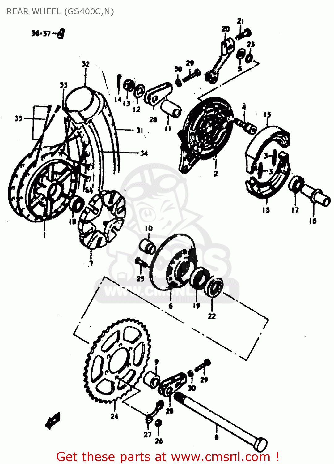 REAR WHEEL (GS400C,N) GS400 1978 (C) (E01 E02 E04 E17 E18 E21 E22 E24 E25 E30 E34 E39)