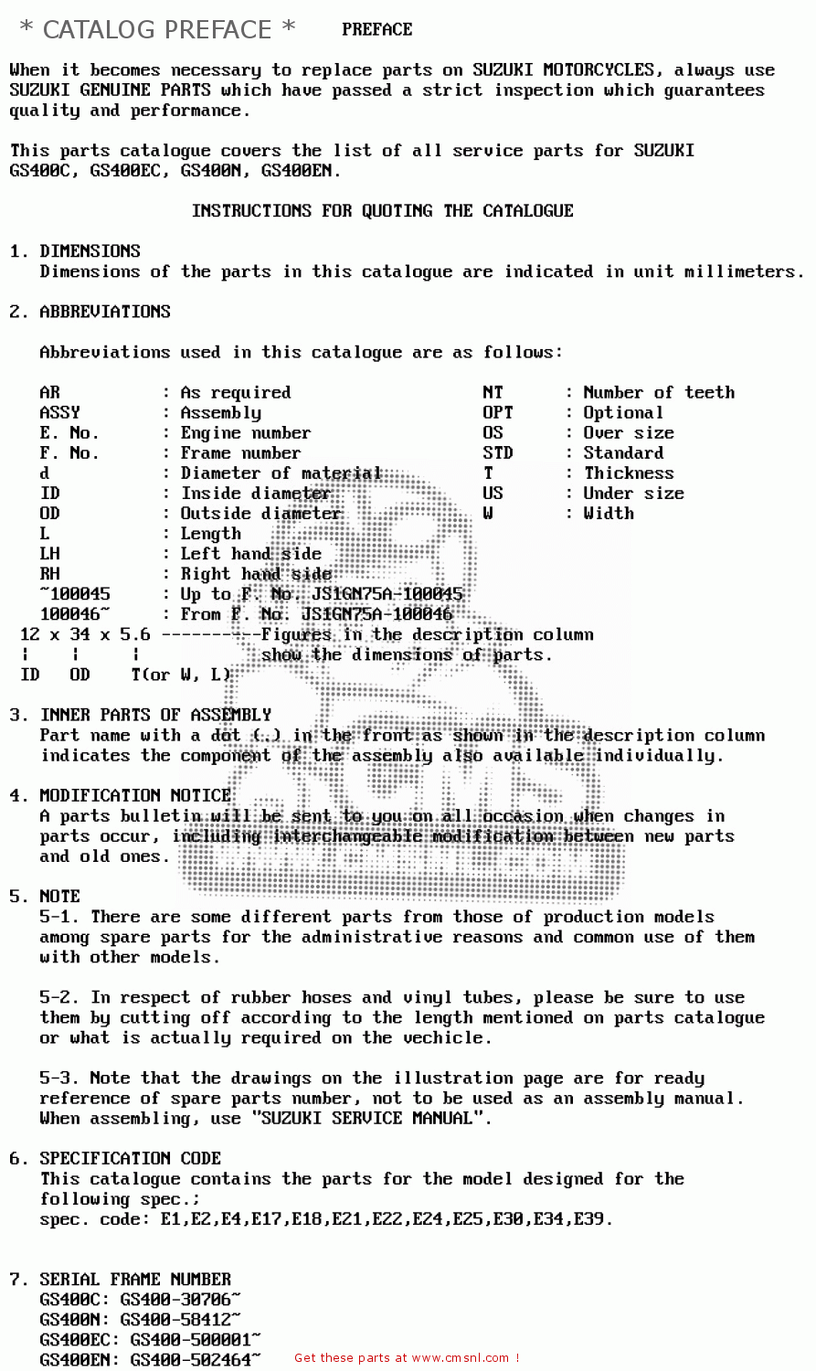 * CATALOG PREFACE * GS400E 1979 (N) (E01 E02 E04 E17 E18 E21 E22 E24 E25 E30 E34 E39