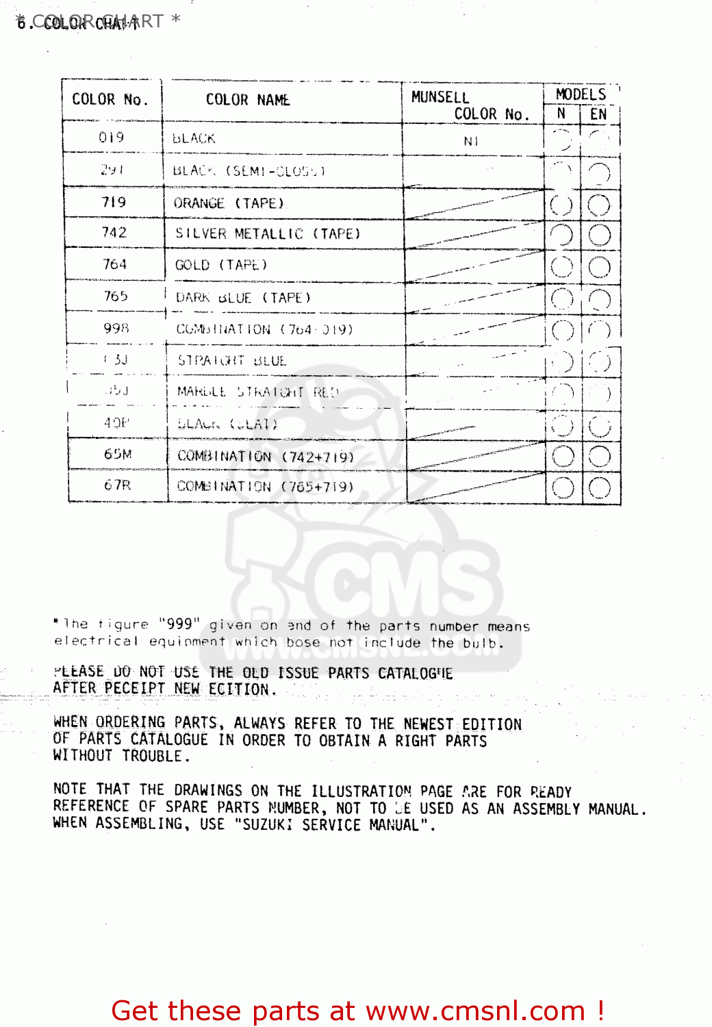 * COLOR CHART * GS425E 1979 (N) GENERAL EXPORT (E01)
