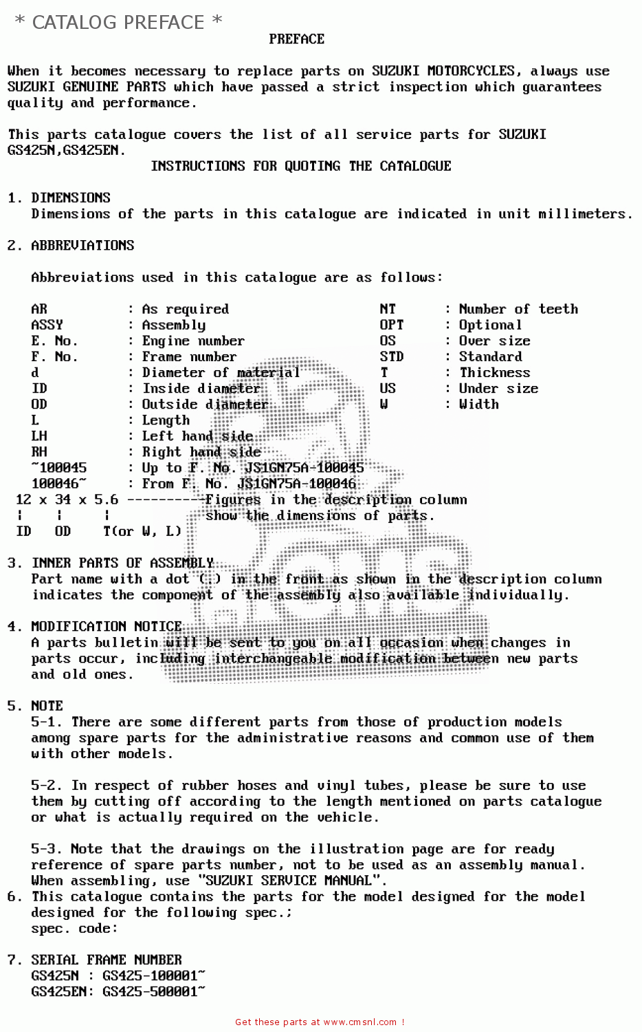 * CATALOG PREFACE * GS425E 1979 (N) GENERAL EXPORT (E01)