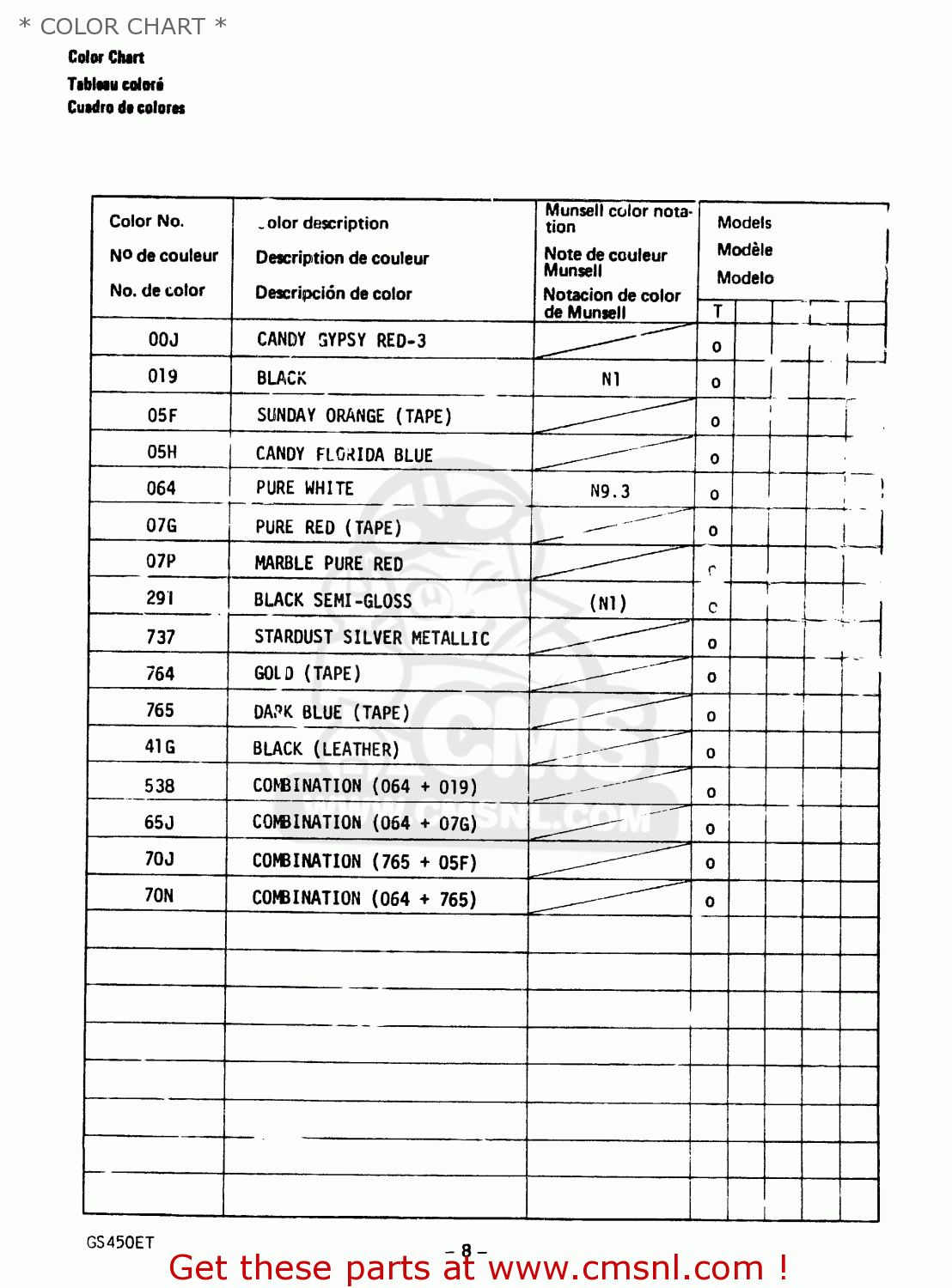 * COLOR CHART * GS450E 1980 (T) (E01 E02 E04 E17 E18 E21 E22 E24 E25 E34 E39)