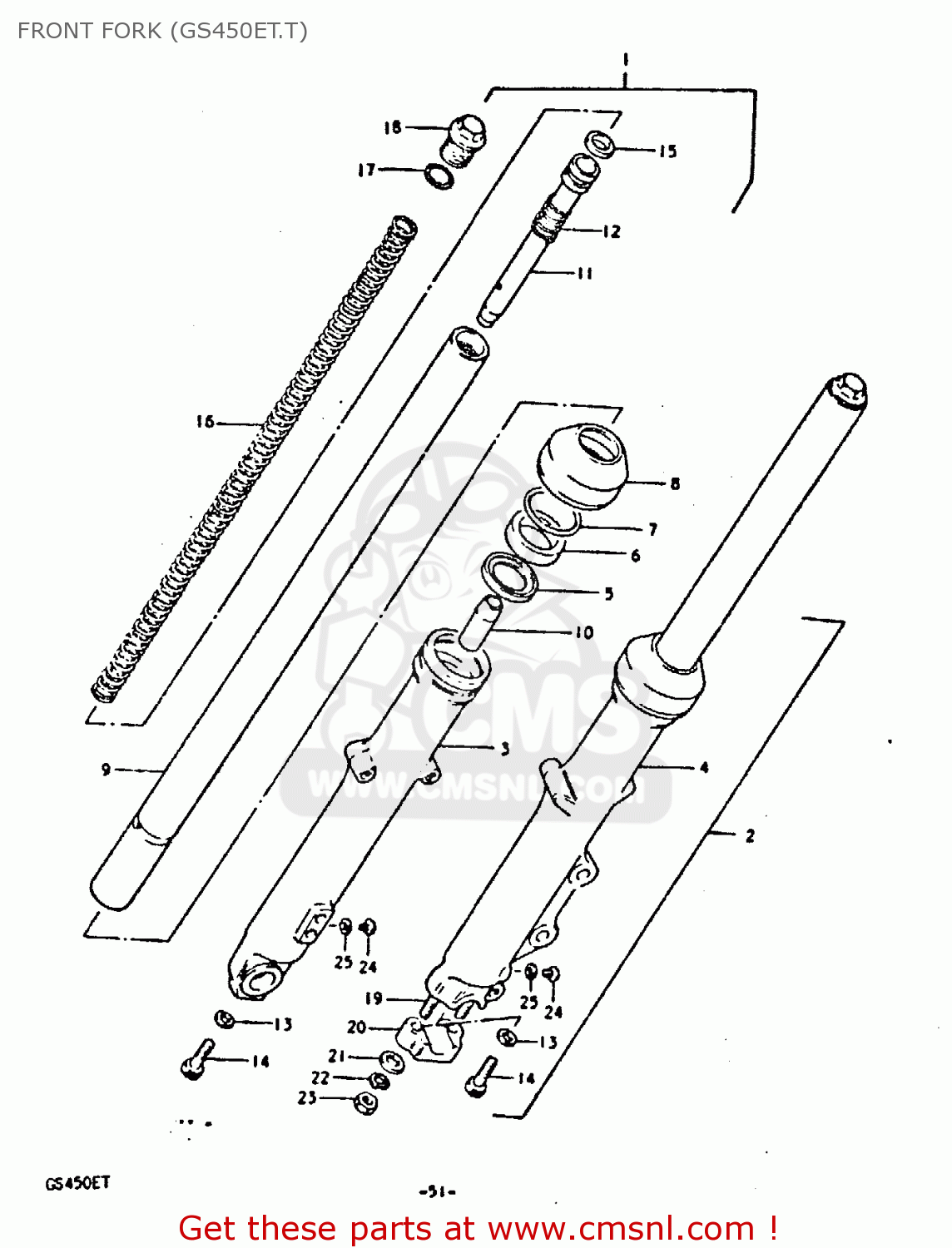 FRONT FORK (GS450ET.T) GS450E 1980 (T) (E01 E02 E04 E17 E18 E21 E22 E24 E25 E34 E39)