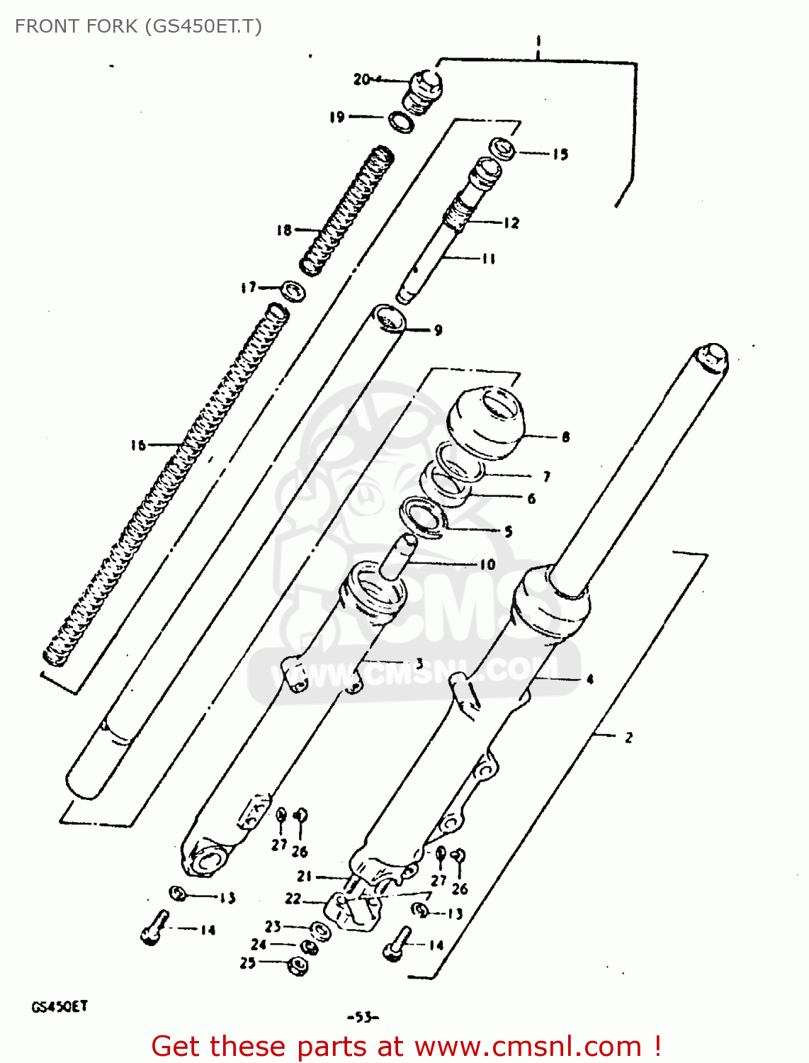 FRONT FORK (GS450ET.T) GS450E 1980 (T) (E01 E02 E04 E17 E18 E21 E22 E24 E25 E34 E39)