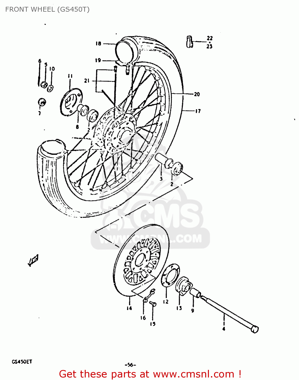 FRONT WHEEL (GS450T) GS450E 1980 (T) (E01 E02 E04 E17 E18 E21 E22 E24 E25 E34 E39)