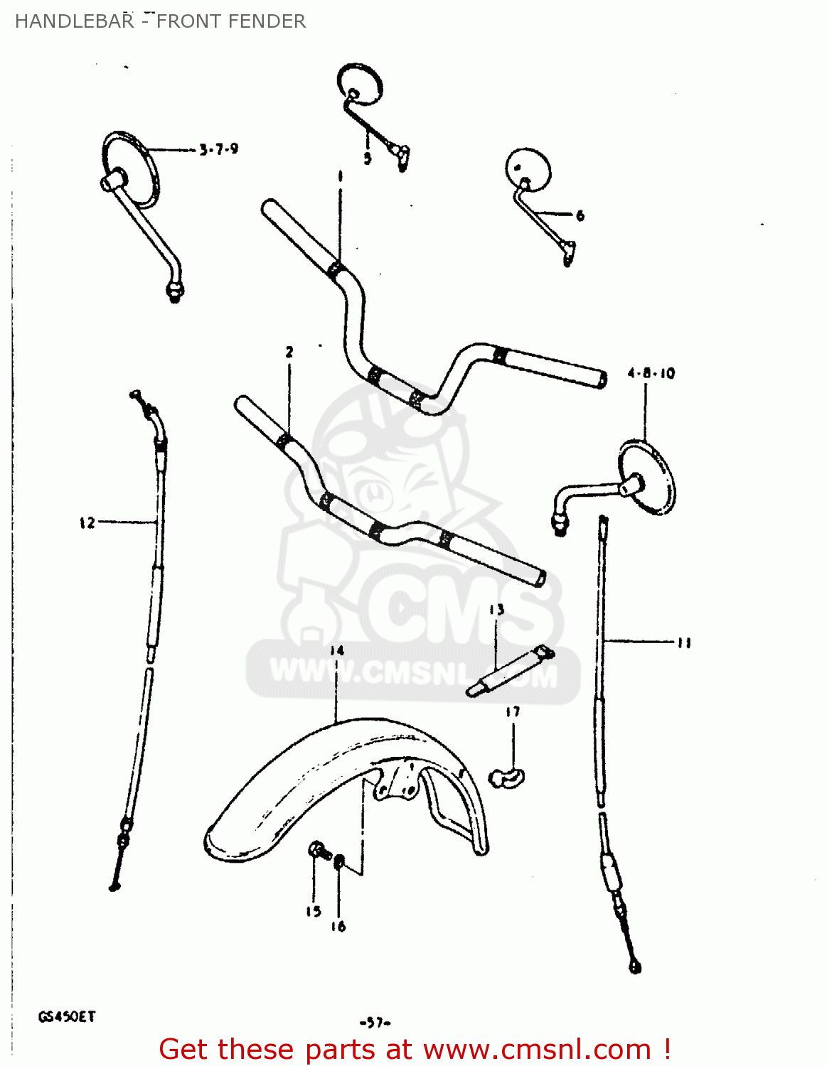 HANDLEBAR - FRONT FENDER GS450E 1980 (T) (E01 E02 E04 E17 E18 E21 E22 E24 E25 E34 E39)