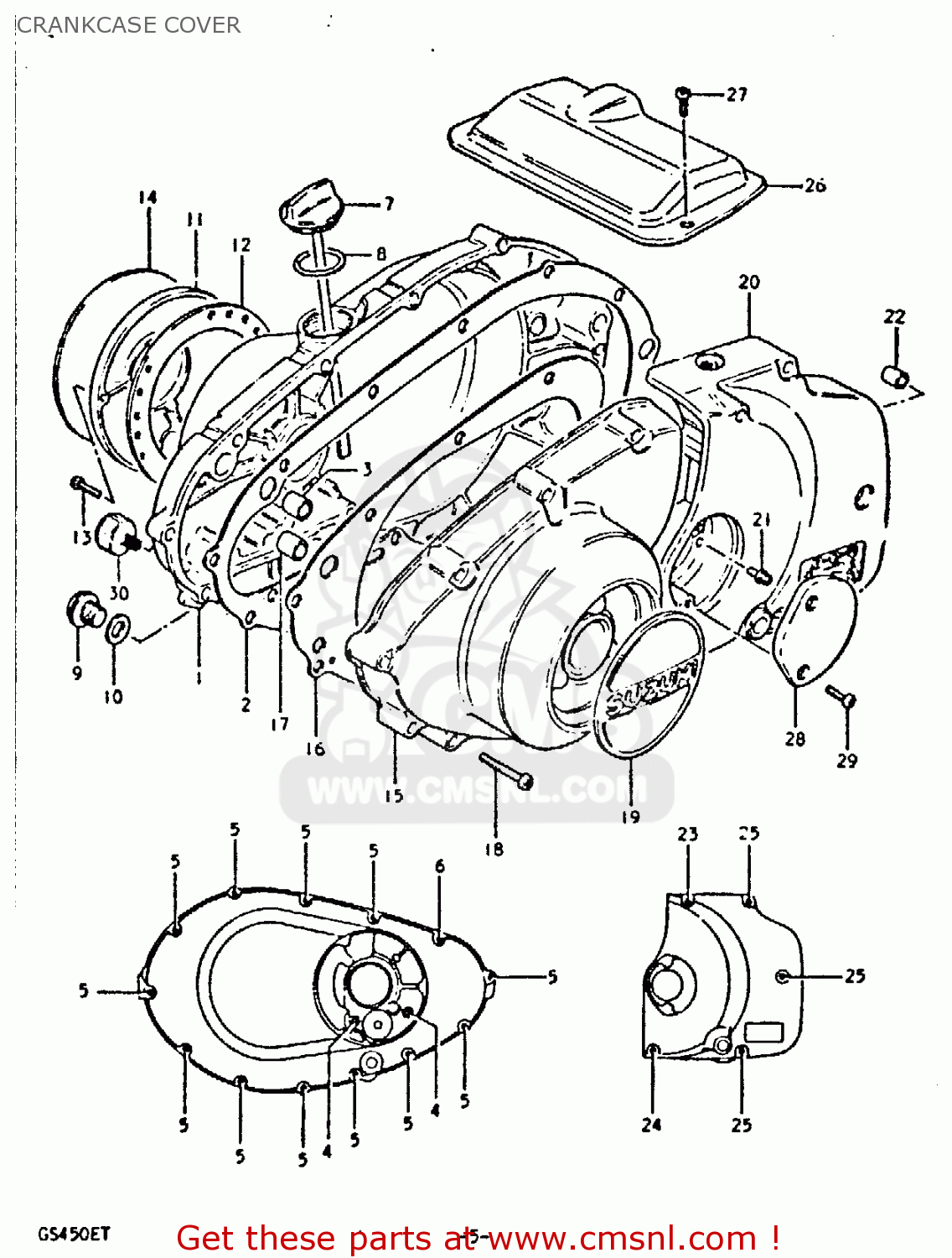 CRANKCASE COVER GS450E 1980 (T) (E01 E02 E04 E17 E18 E21 E22 E24 E25 E34 E39)