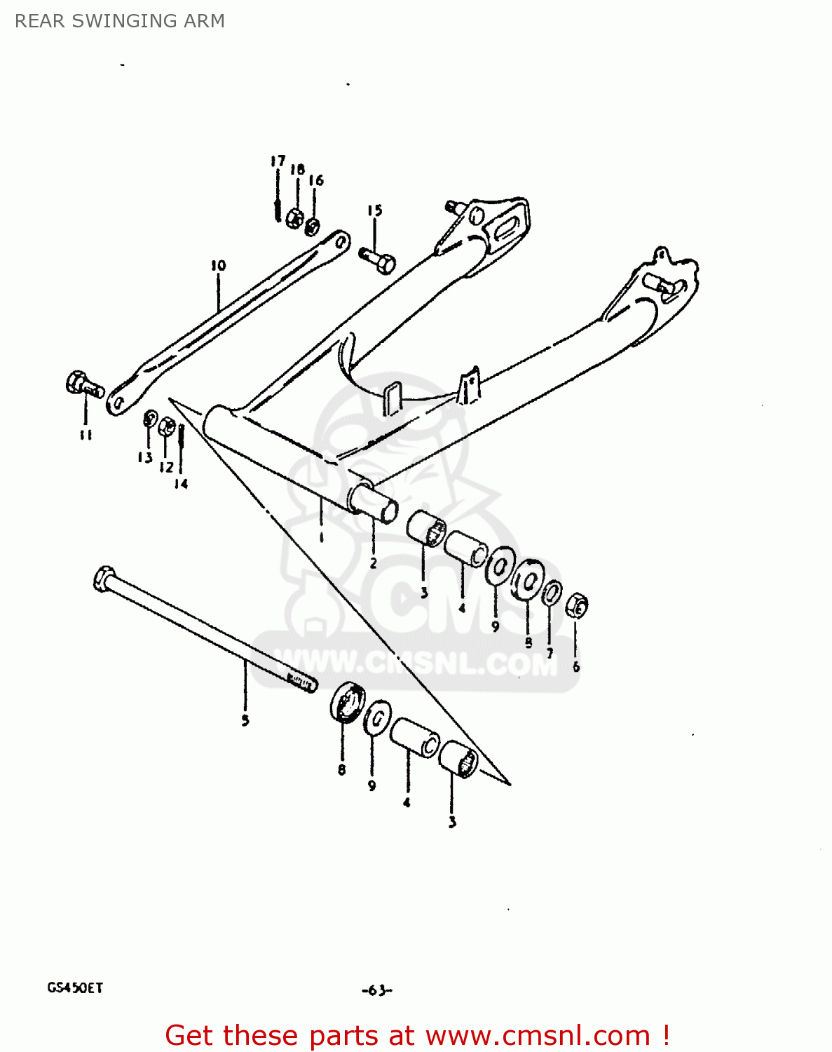 REAR SWINGING ARM GS450E 1980 (T) (E01 E02 E04 E17 E18 E21 E22 E24 E25 E34 E39)