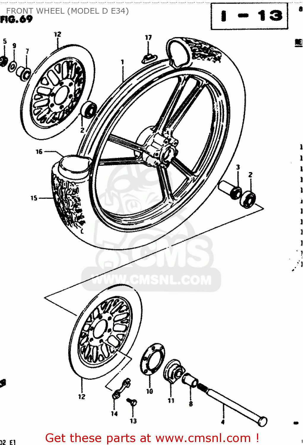 FRONT WHEEL (MODEL D E34) GS450E 1982 (Z2) GENERAL EXPORT (E01)