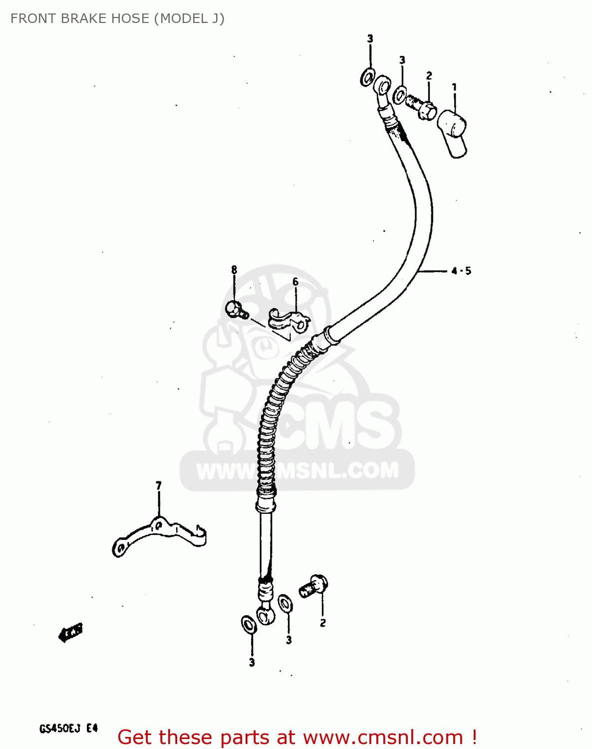 FRONT BRAKE HOSE (MODEL J) GS450E 1987 (H) UNITED KINGDOM SOUTH AFRICA BELGIUM (E02 E06 E21