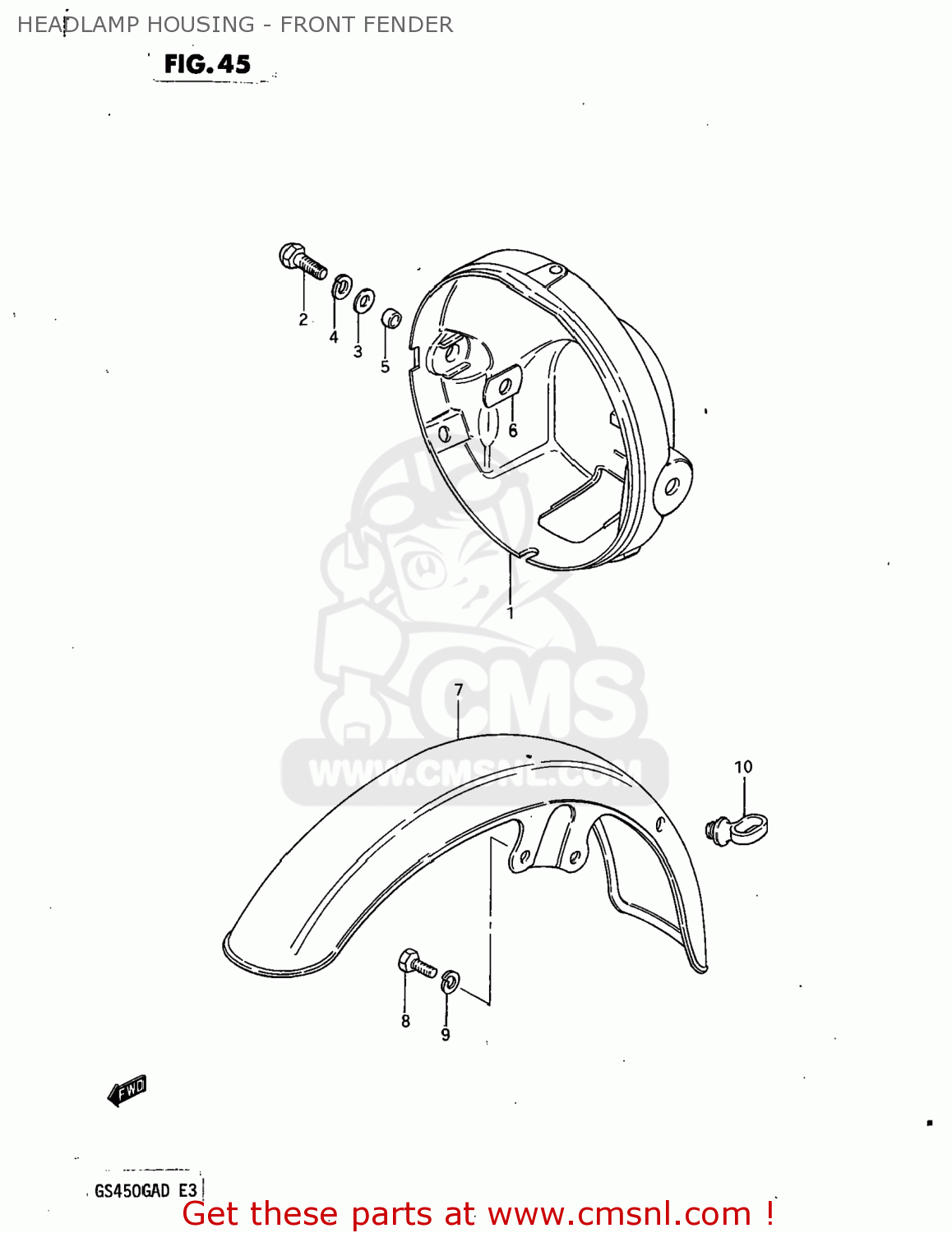 HEADLAMP HOUSING - FRONT FENDER GS450GA 1983 (D) USA (E03)