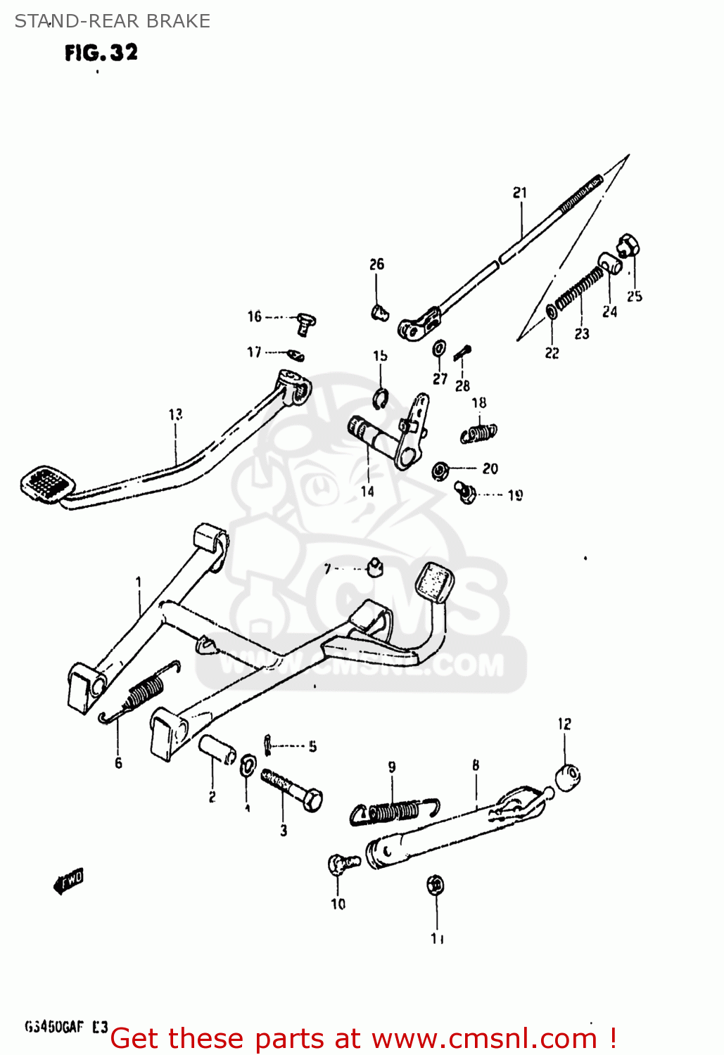 STAND-REAR BRAKE GS450GA 1985 (F) USA (E03)