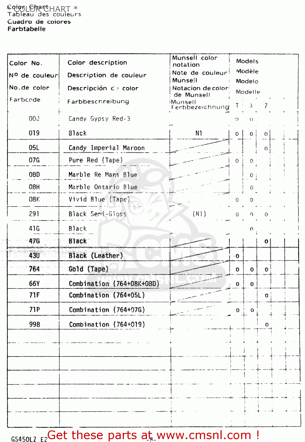 * COLOR CHART * GS450L 1981 (X) (E02 E15 E21 E22 E24 E25 E39)