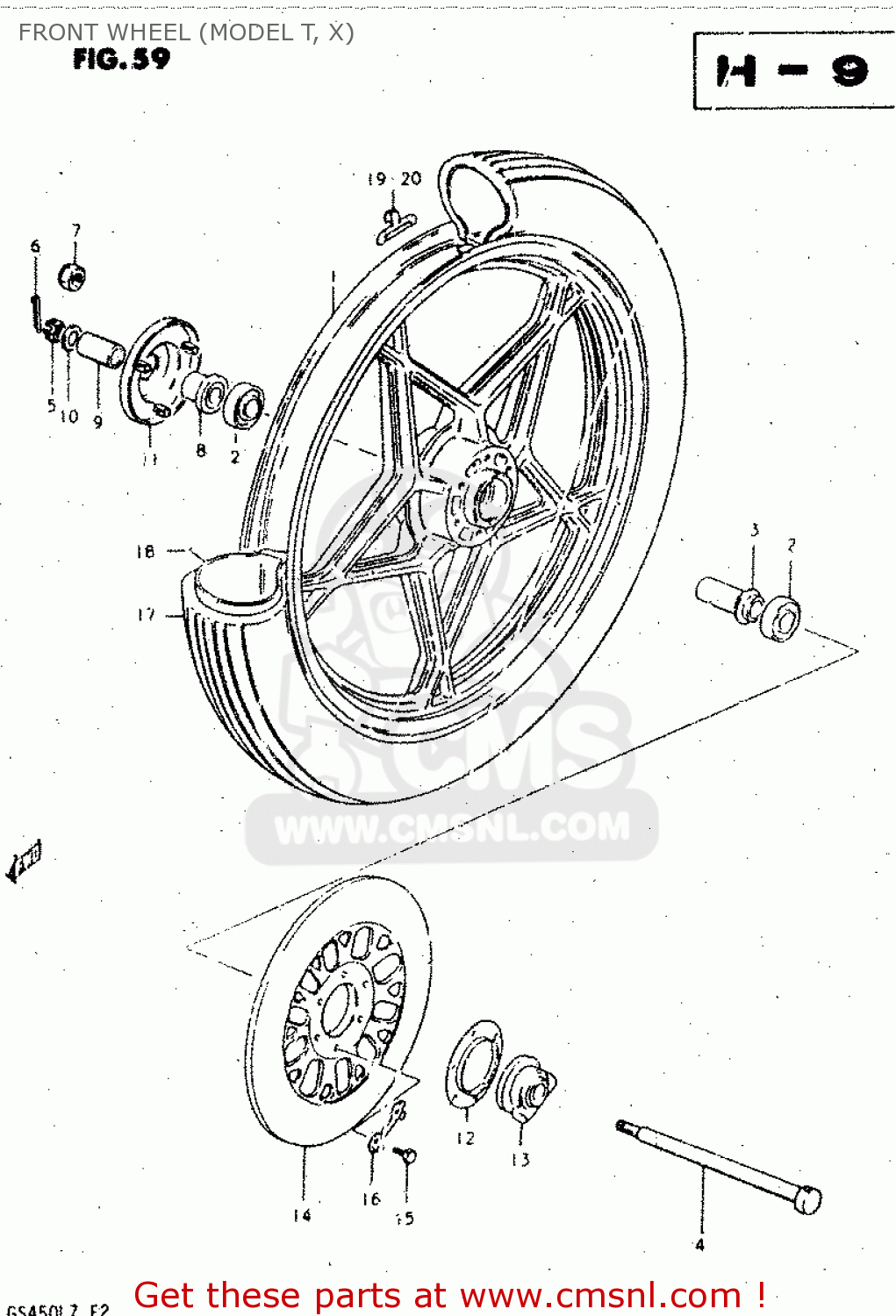 FRONT WHEEL (MODEL T, X) GS450L 1981 (X) (E02 E15 E21 E22 E24 E25 E39)