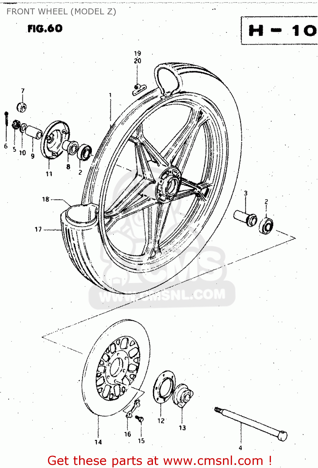 FRONT WHEEL (MODEL Z) GS450L 1981 (X) (E02 E15 E21 E22 E24 E25 E39)