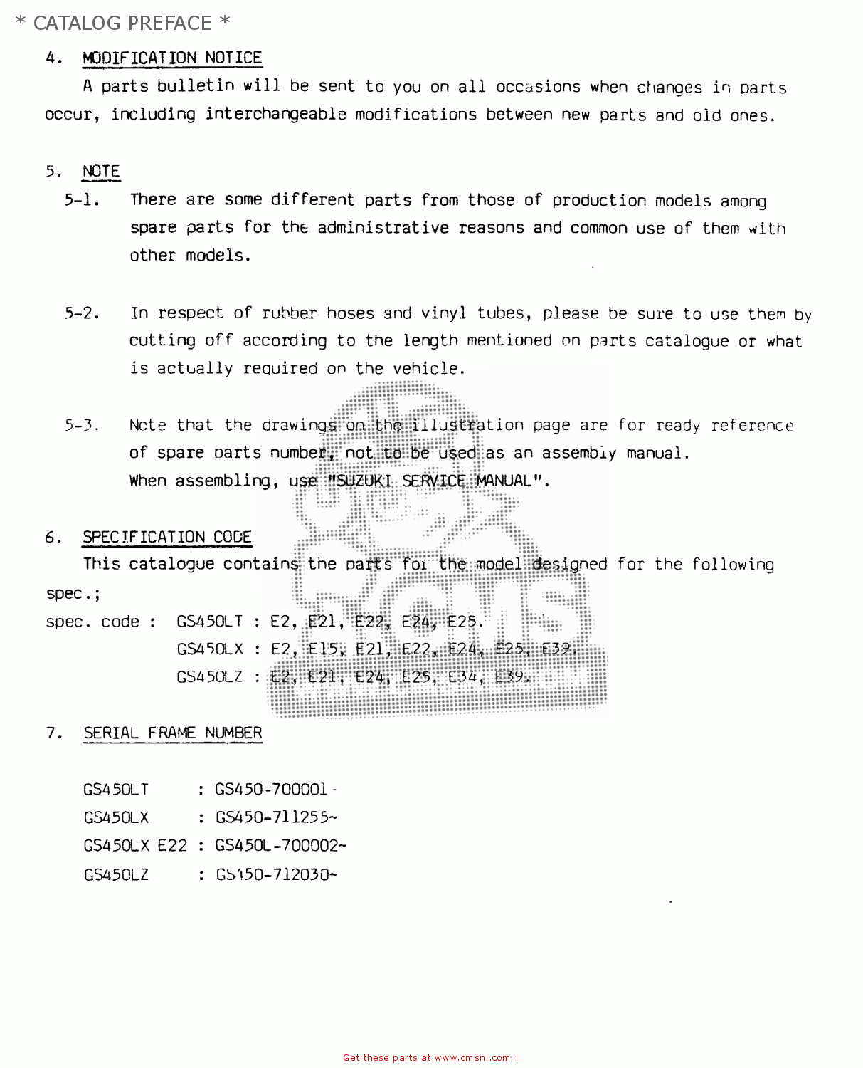 * CATALOG PREFACE * GS450L 1982 (Z) (E02 E21 E24 E25 E34 E39)