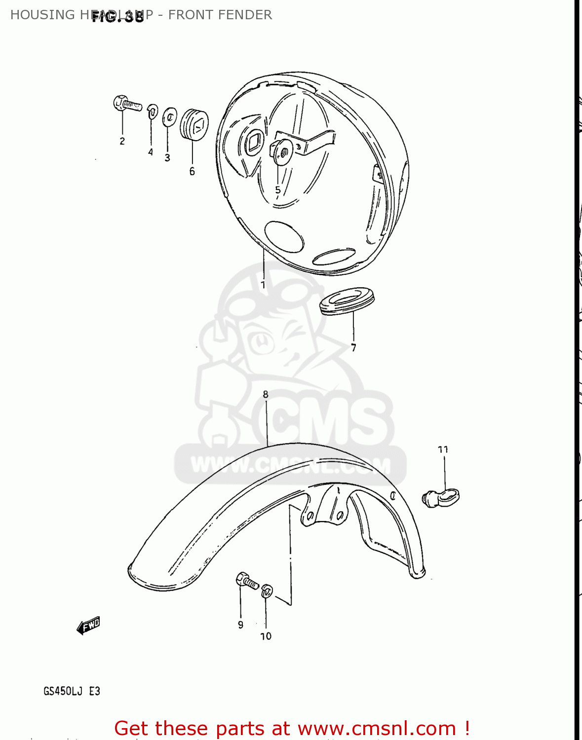 HOUSING HEADLAMP - FRONT FENDER GS450L 1988 (J) USA (E03)