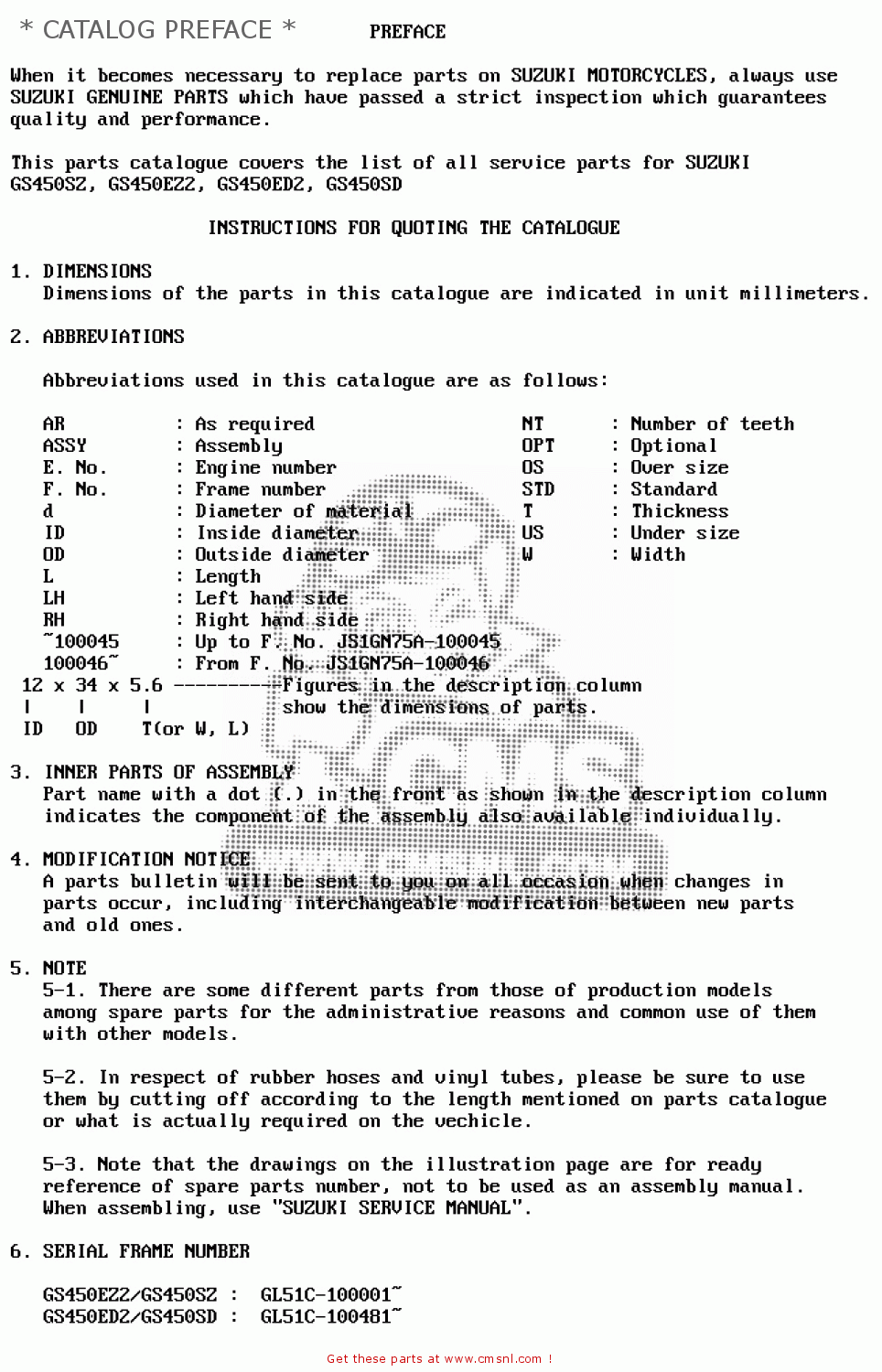* CATALOG PREFACE * GS450S 1982 (D) GENERAL EXPORT (E01)