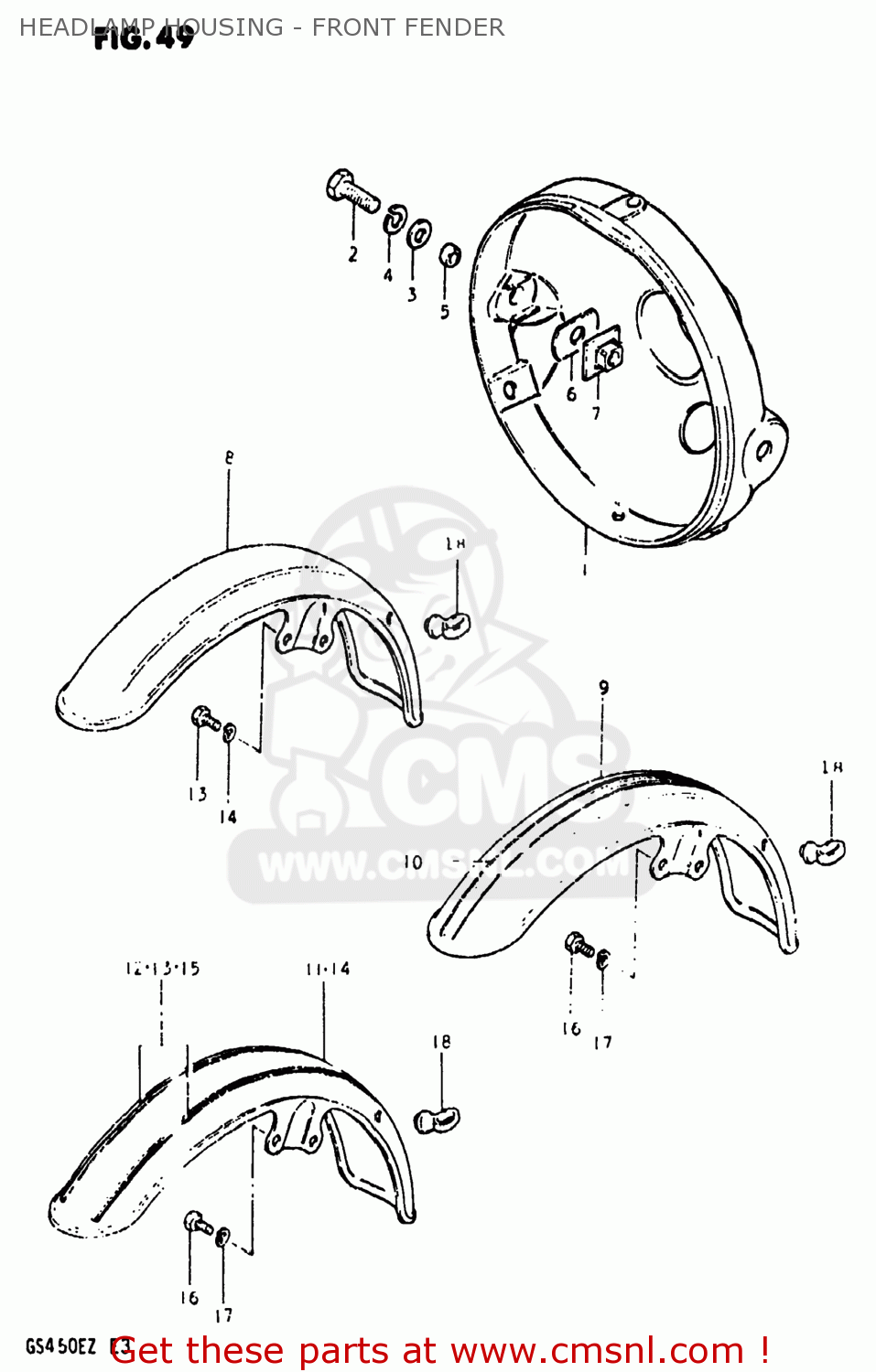 HEADLAMP HOUSING - FRONT FENDER GS450ST 1982 (Z) USA (E03)