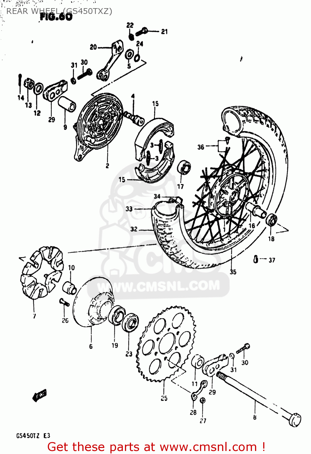 REAR WHEEL (GS450TXZ) GS450T 1981 (X) USA (E03)