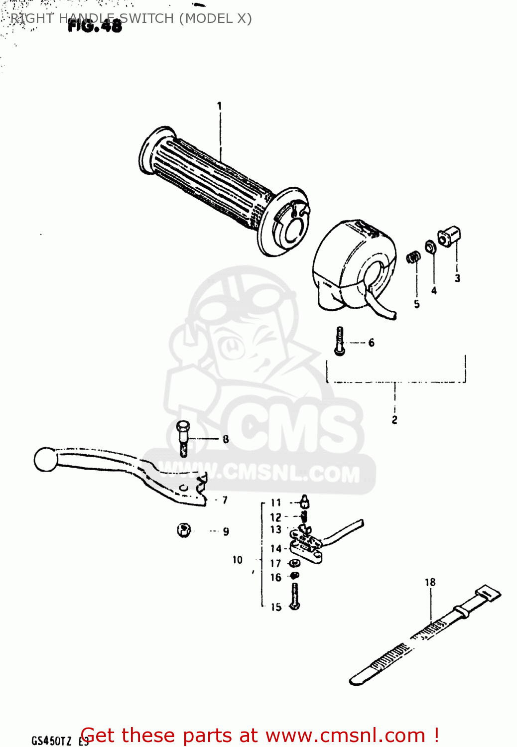 RIGHT HANDLE SWITCH (MODEL X) GS450TX 1982 (Z) USA (E03)