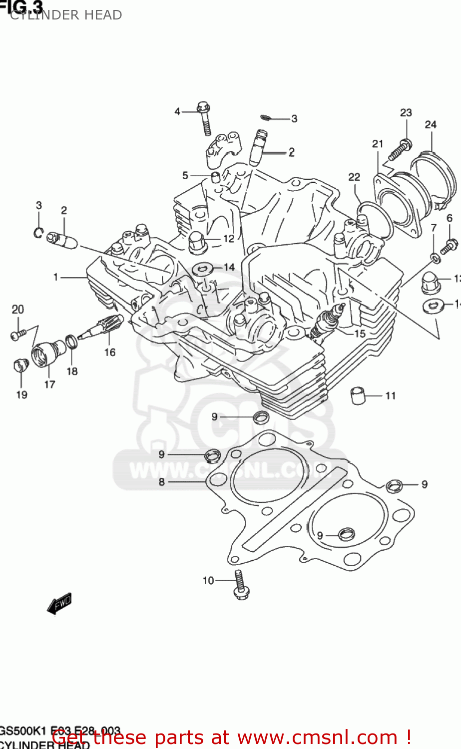 CYLINDER HEAD GS500 2001 (K1) USA (E03)