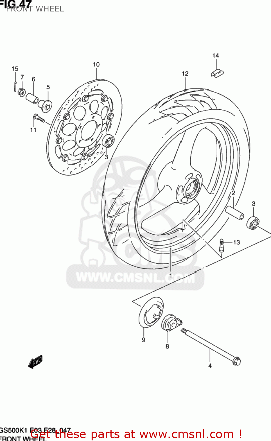 FRONT WHEEL GS500 2001 (K1) USA (E03)