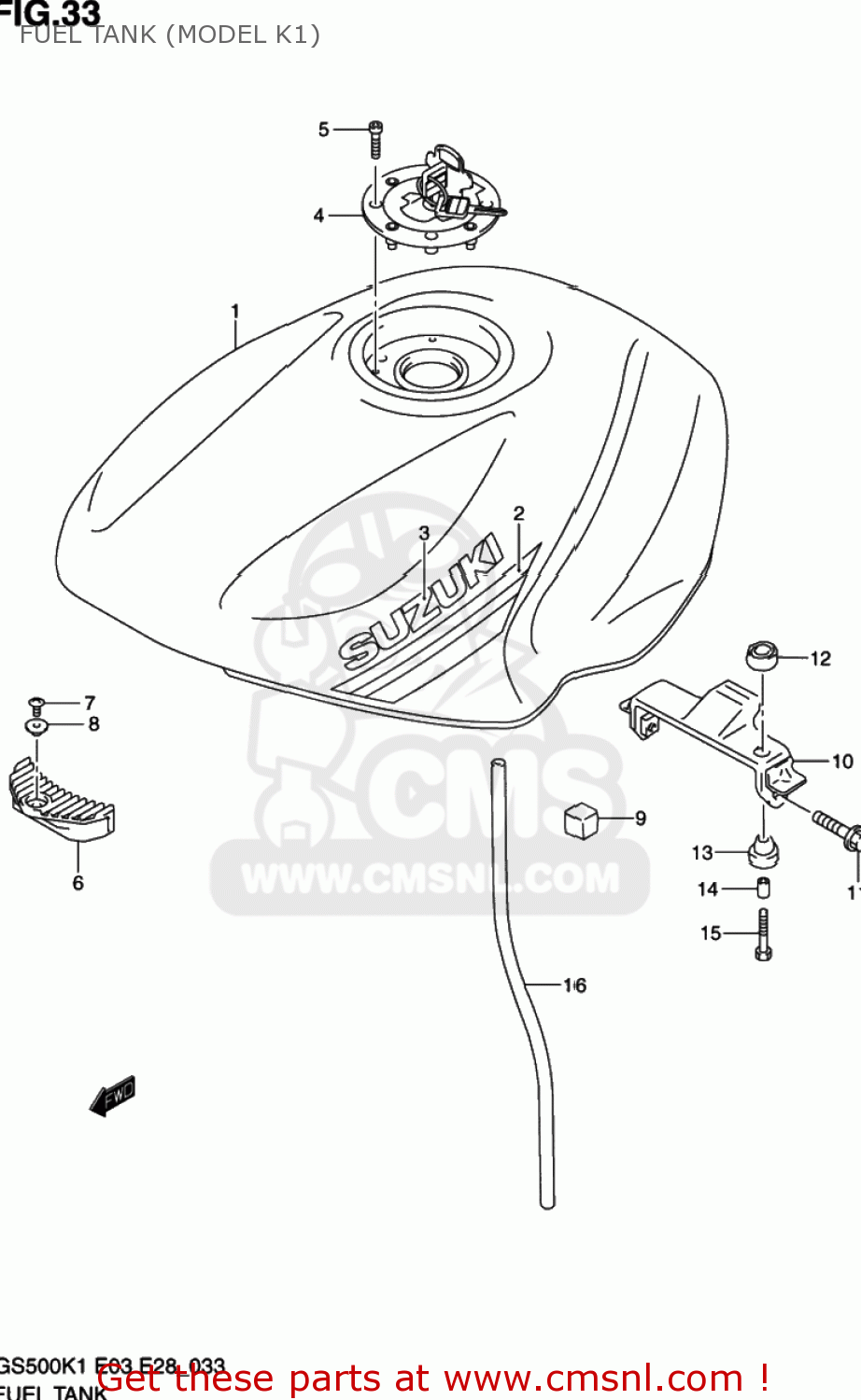 FUEL TANK (MODEL K1) GS500 2001 (K1) USA (E03)