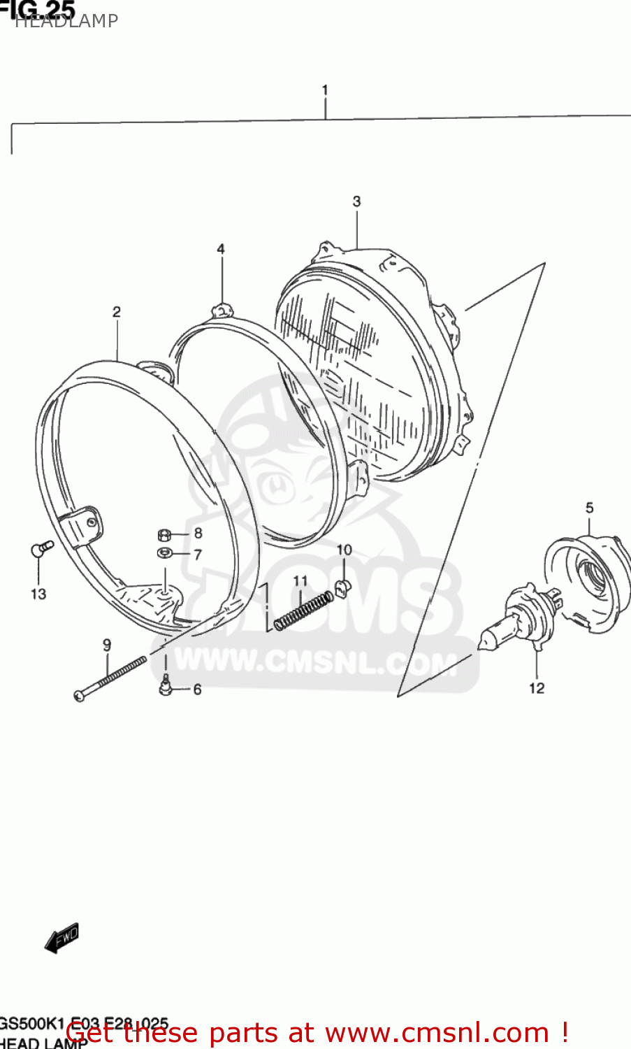 HEADLAMP GS500 2001 (K1) USA (E03)