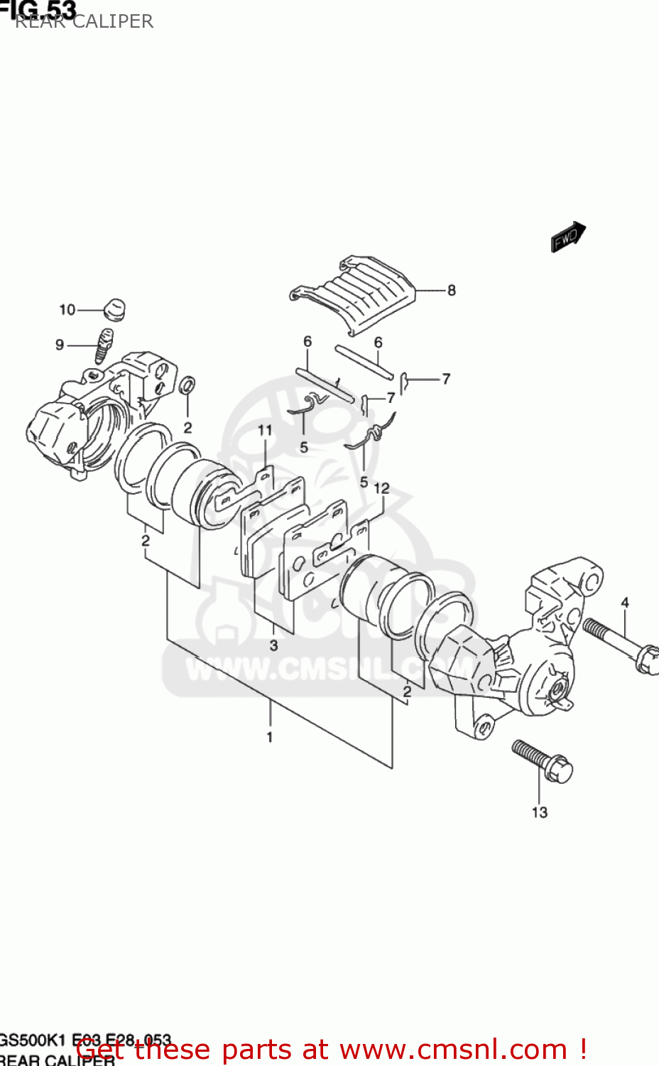 REAR CALIPER GS500 2001 (K1) USA (E03)